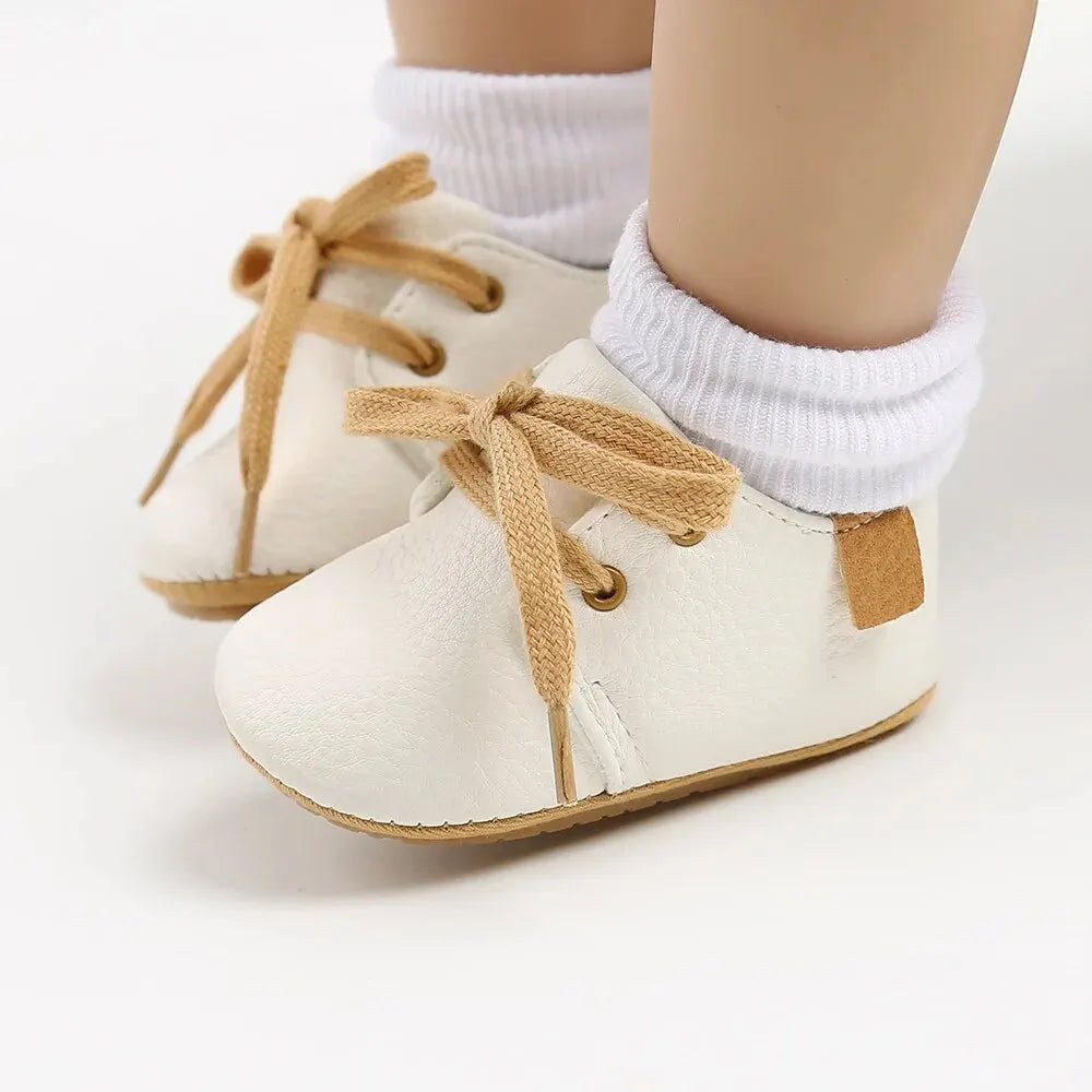 Baby Shoes Retro PU Leather Boy Girl Shoes Toddler Rubber Sole Anti-Slip First Walkers Unisex Newborn Moccasins