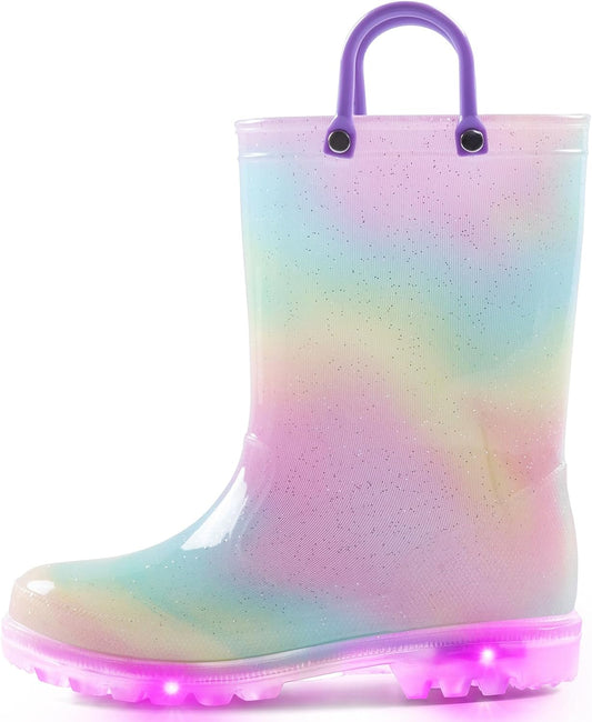 Toddler Light up Rain Boots Patterns and Glitter Rain Boots for Girls Boys with Handles