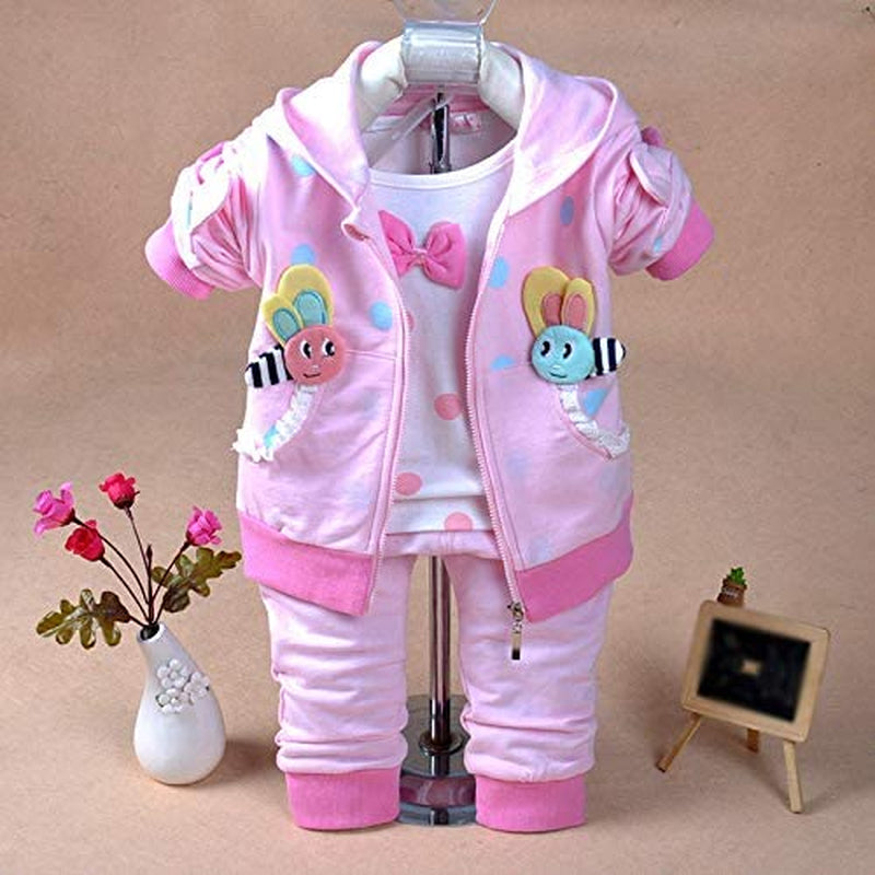 6M-4Y 3Pcs Baby Girl Casual Hoodie Jacket Cotton T-Shirt Pants Sweater