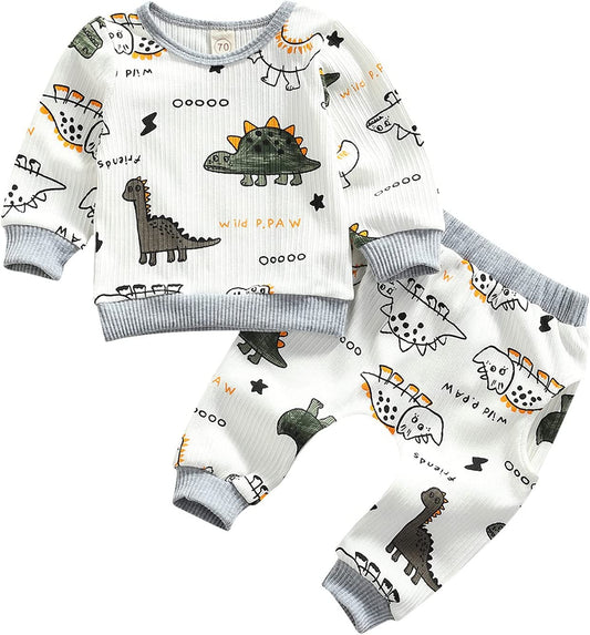 0-24M Dinosaur Newborn Infant Baby Boy Clothes Set Long Sleeve Sweatshirts Tops Pants Outfits