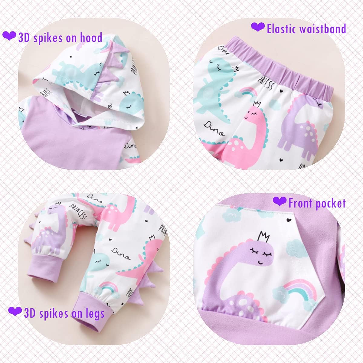Newborn Baby Girl Clothes Hoodie+Pant with Headband Infant Girl Outfits 3Pcs