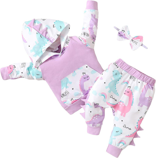 Newborn Baby Girl Clothes Hoodie+Pant with Headband Infant Girl Outfits 3Pcs