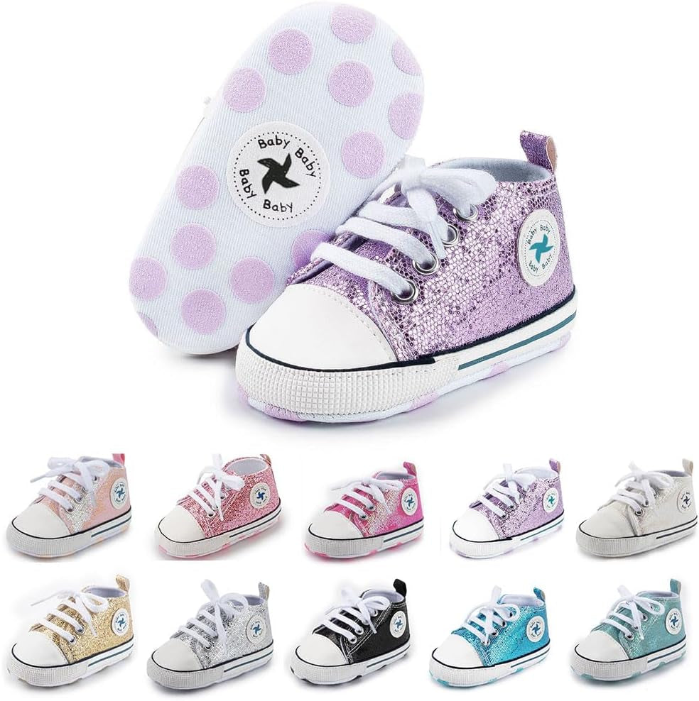 Baby Girls Boys Shoes Soft Anti-Slip Sole Newborn First Walkers Star High Top Canvas Denim Unisex Infant Sneaker