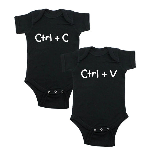 Twin Baby Onesies Funny Ctrl + C Ctrl + V Printed Infant Baby Cotton Bodysuits Summer Short Sleeve Baby Twins Rompers Clothes