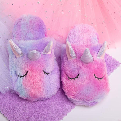 Rainbow Unicorn Slippers/Cute Fluffy Girls Slippers/Cozy Plush Indoor Outdoor Women Slippers/Best Unicorn Gifts